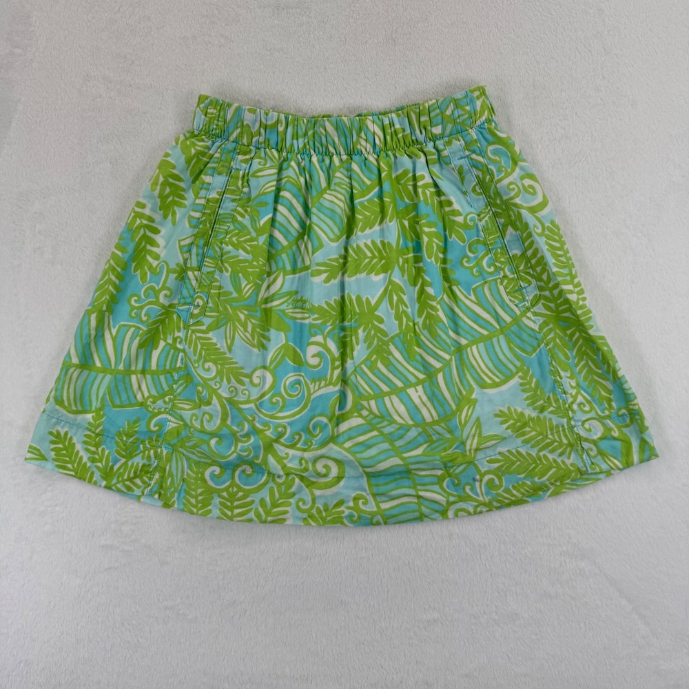 Lilly‎ Pulitzer Cissy Skirt Womens Size S Green Blue White Palm Print Cotton